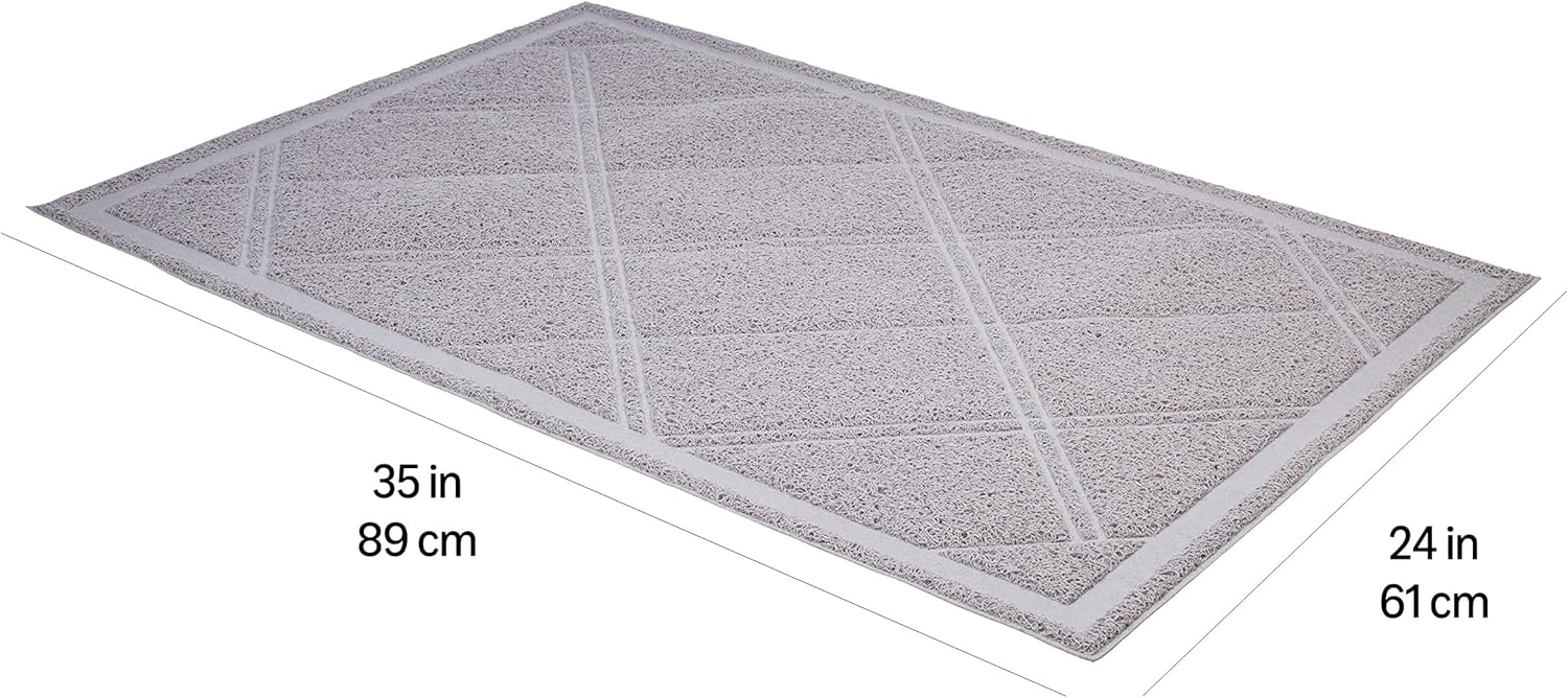 Less-Mess Litter Trapping Cat Litter Box Mat, Soft on Kitty Paws, Waterproof, Scatter Control, 24" x 35", Grey