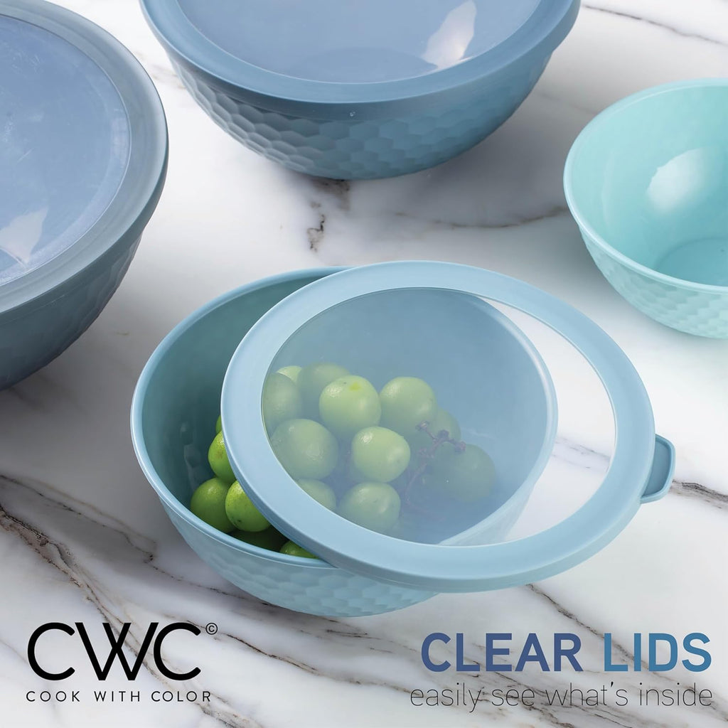 Mixing Bowls with Lids - 12 Piece Plastic Nesting Bowls Set includes 6 Prep Bowls and 6 Lids, Microwave Safe Mixing