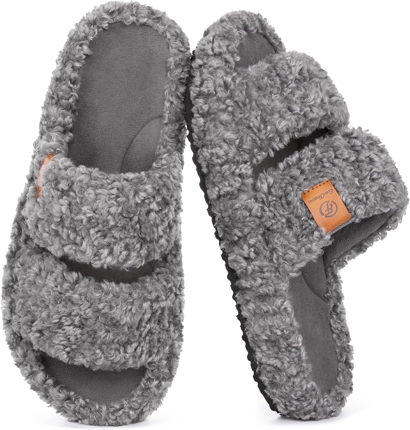 Womens Fuzzy Open-toe Slippers Memory Foam Indoor House Shoes | machine-washable,gifts,memory foam,anti-slip