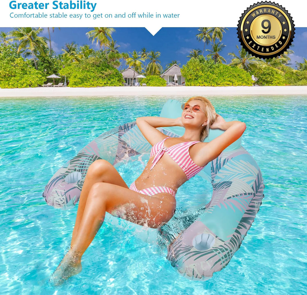 Inflatable Pool Float Chair - Extra Large Floating Pool Lounger with Cup Holder for Adults