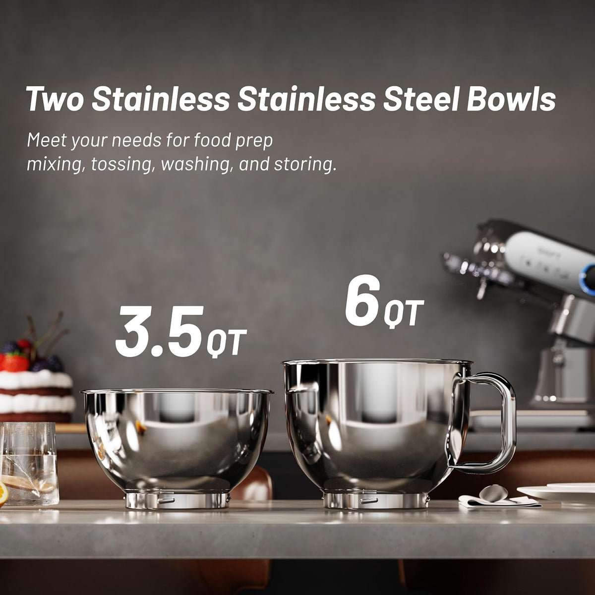 Stand Mixer, 3.5QT&6QT Bowls Mixers Kitchen Electric Stand Mixer Gray | 600W Tilt-Head Kitchen Mixer with Stainless