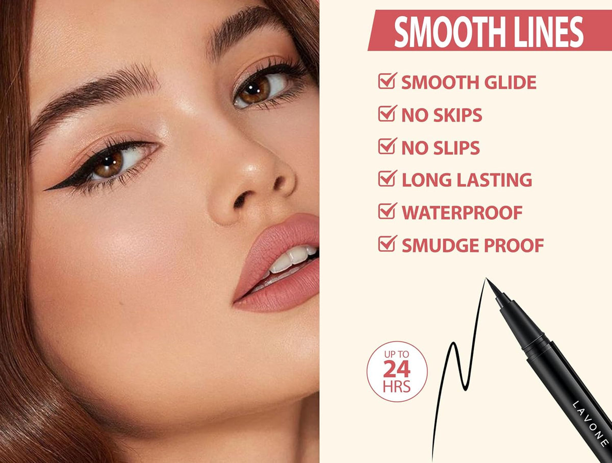 Waterproof Eyebrow Pen Kit, Pomade Eyeliner & Brush, Dark Brown
