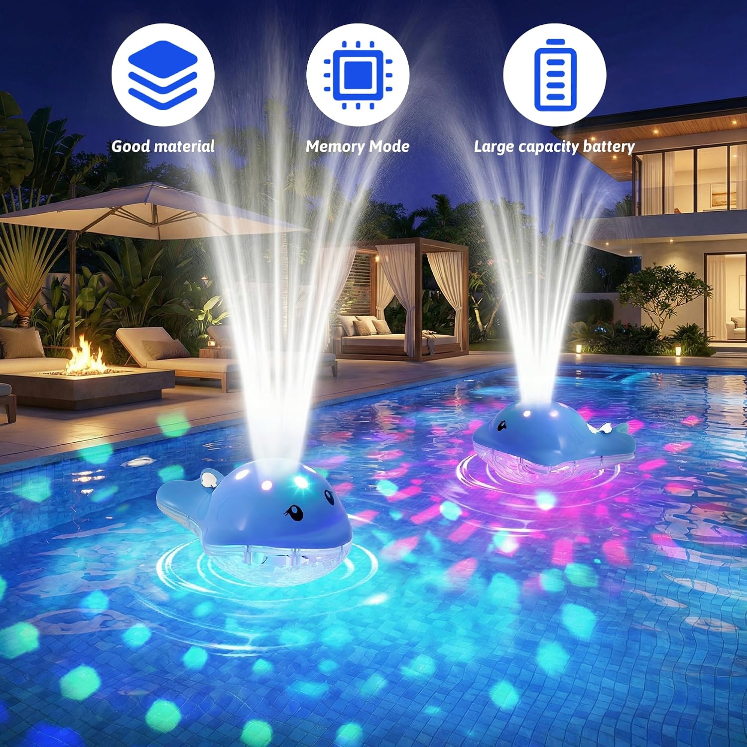 Floating Pool Fountain with Adjustable Colorful LED Light Show Waterfall Spray Timer Feature, Floating Light Party