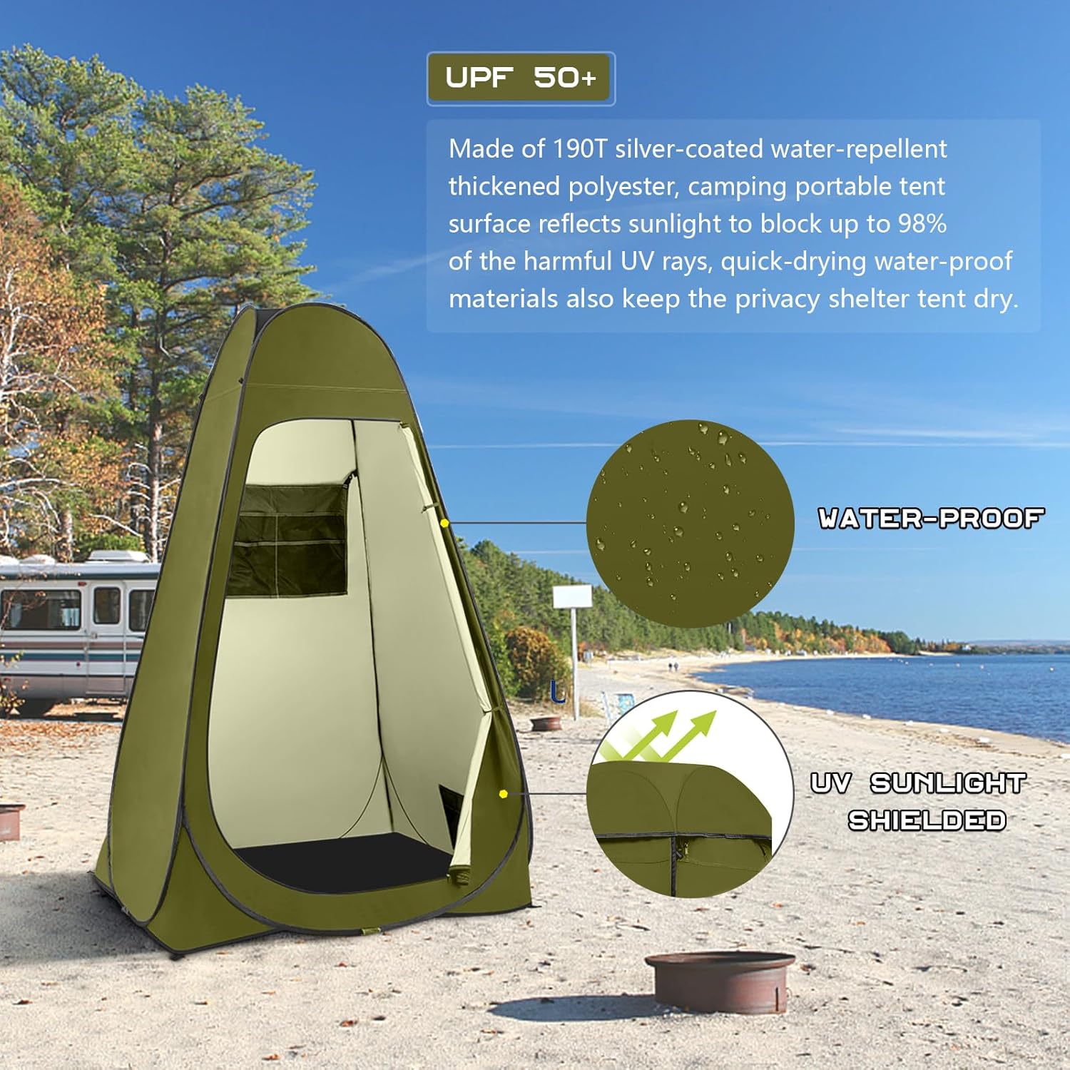 Pop Up Shower Tent, Portable Changing Tent with Rain Shelter & Windows, Privacy Tent for Camping, Toilet or Bathroom