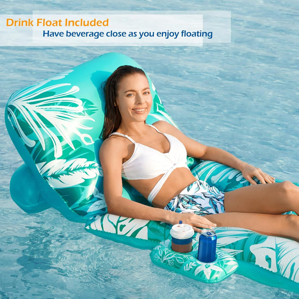 Inflatable Pool Float Adult - Pool Floaties Lounger Floats Floating Chair Raft with Adjustable Backrest Cup Holders