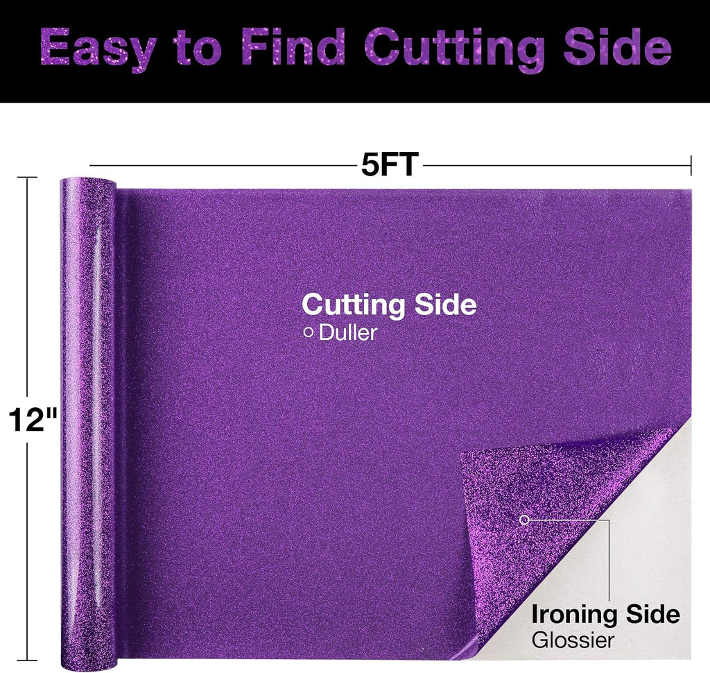 Purple Glitter HTV Heat Transfer Vinyl Roll 12 inch x 10 ft Iron on Vinyl for T Shirts Crafts