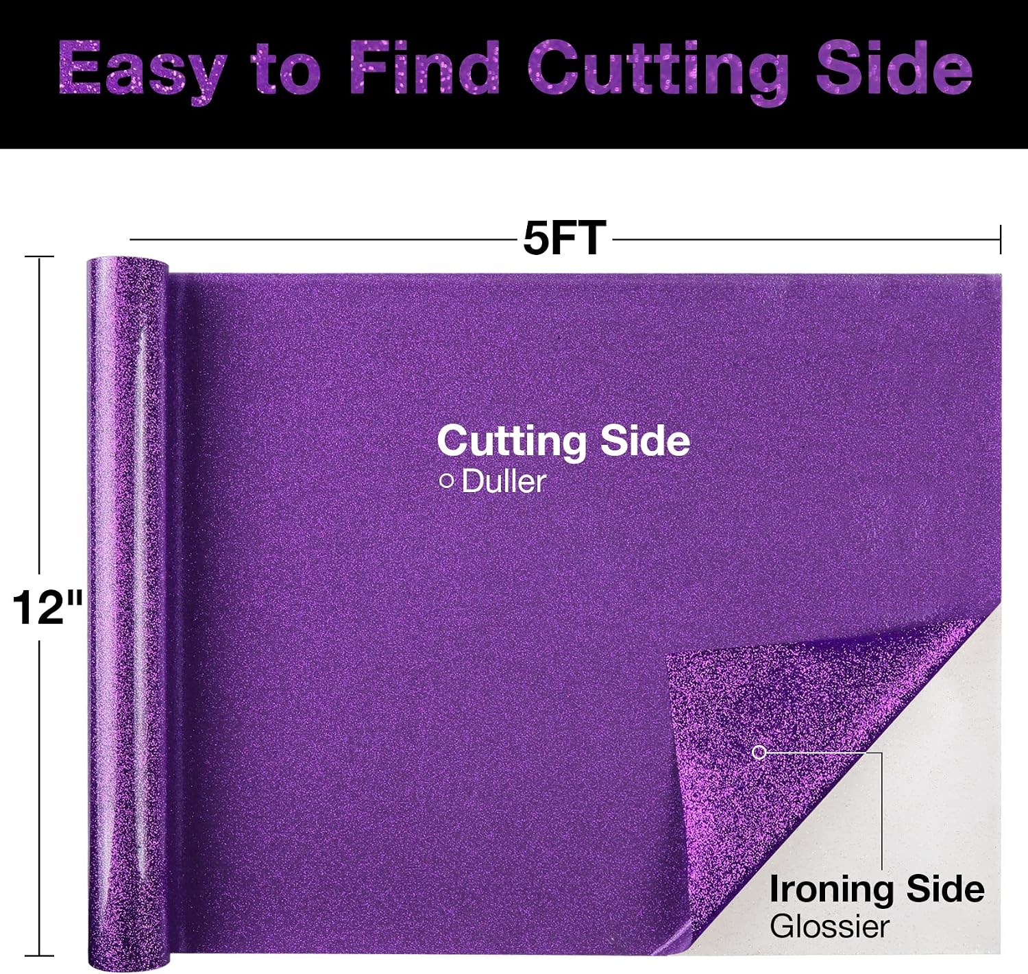 Purple Glitter HTV Heat Transfer Vinyl Roll 12 inch x 10 ft Iron on Vinyl for T Shirts Crafts