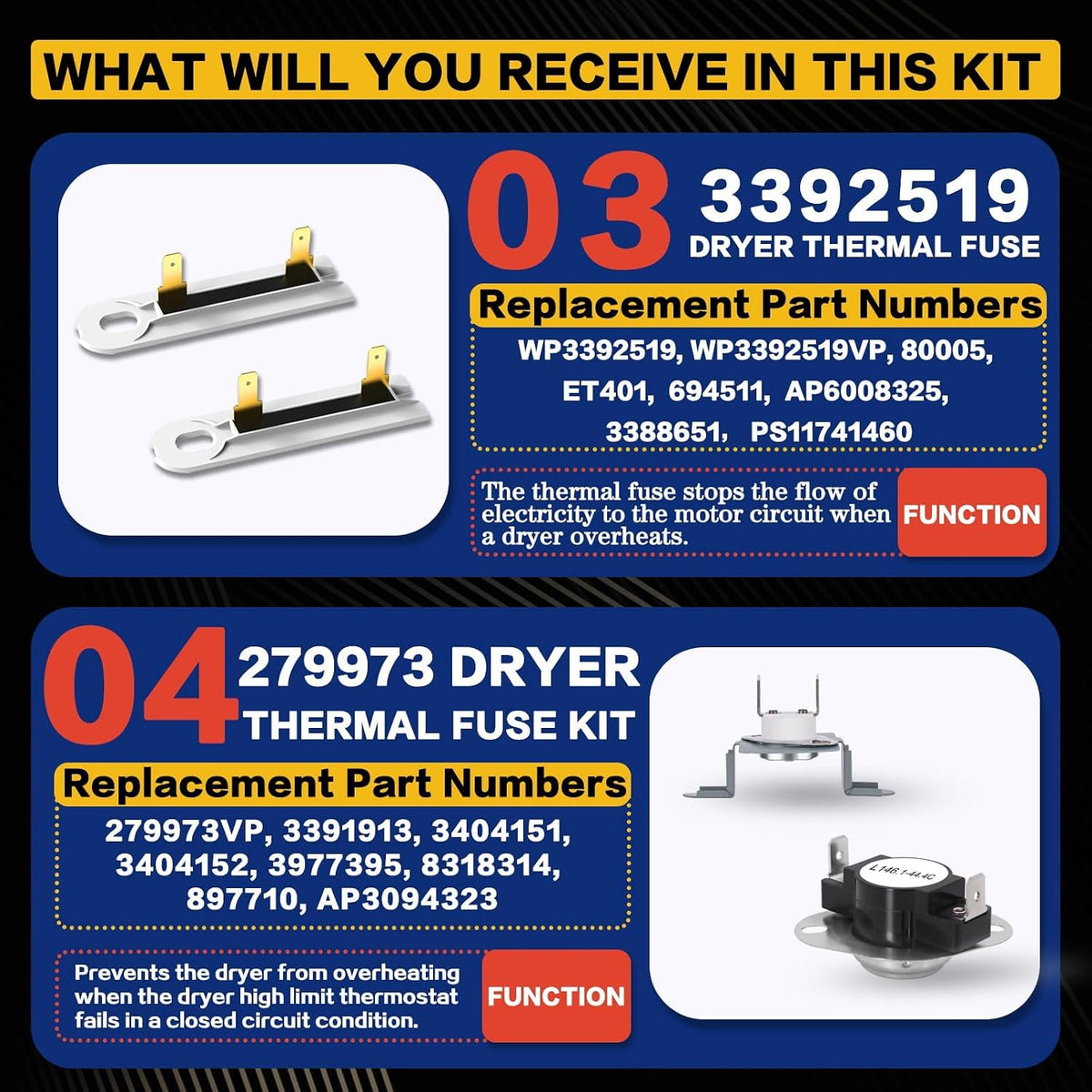 WED8740DW1 WED9400SW0 Dryer Heating Element Fit for Whirl-pool WED70HEBW0