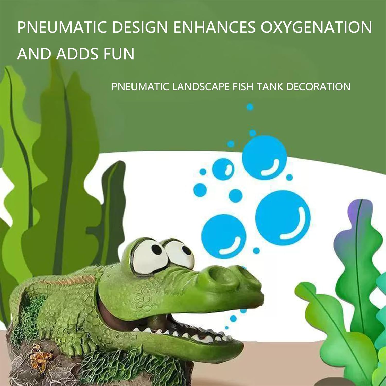 Aquarium Alligator Hippo Bubbler Decorations with Air Stone – Fish Tank Bubbler Ornament for Oxygen Bubble Effect