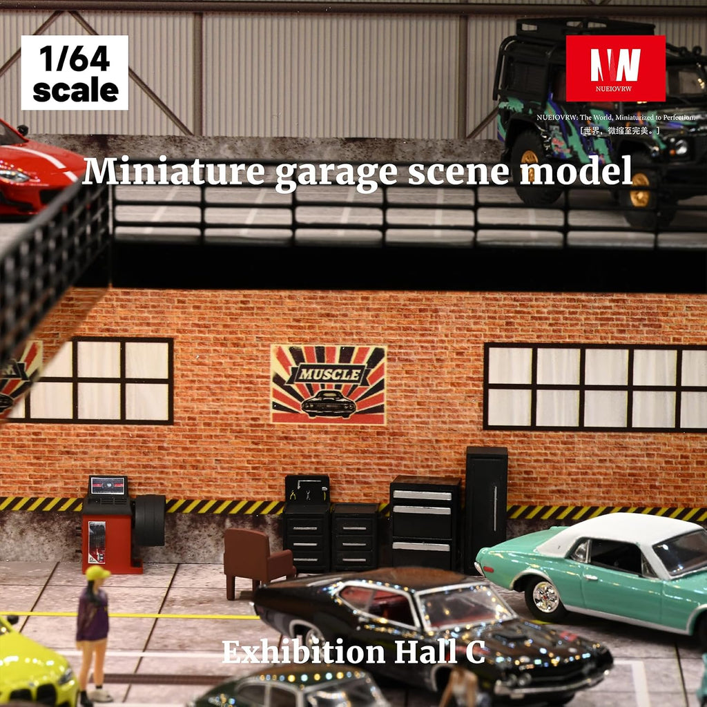 1/64 Diorama 2 Tier Garage Display Case for 1:64 Hot Wheels Diecast Cars | American Parking Lot Display, Double