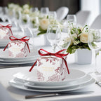 50pcs Rose Party Favor Boxes, 2.75 x 2.75 x 2.75 Inch Wine Red Candy Boxes with Ribbons for Wedding Bridal Baby