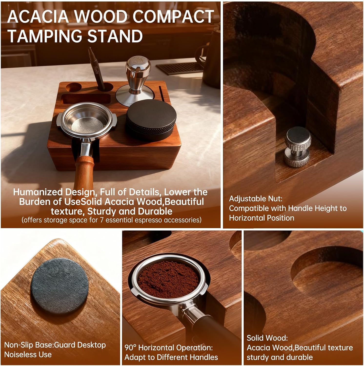 51mm Espresso Accessories Kit, 9 Pcs Espresso Tamper Tools Set | Calibrated Tamper, Acacia Wood Station, Distributor
