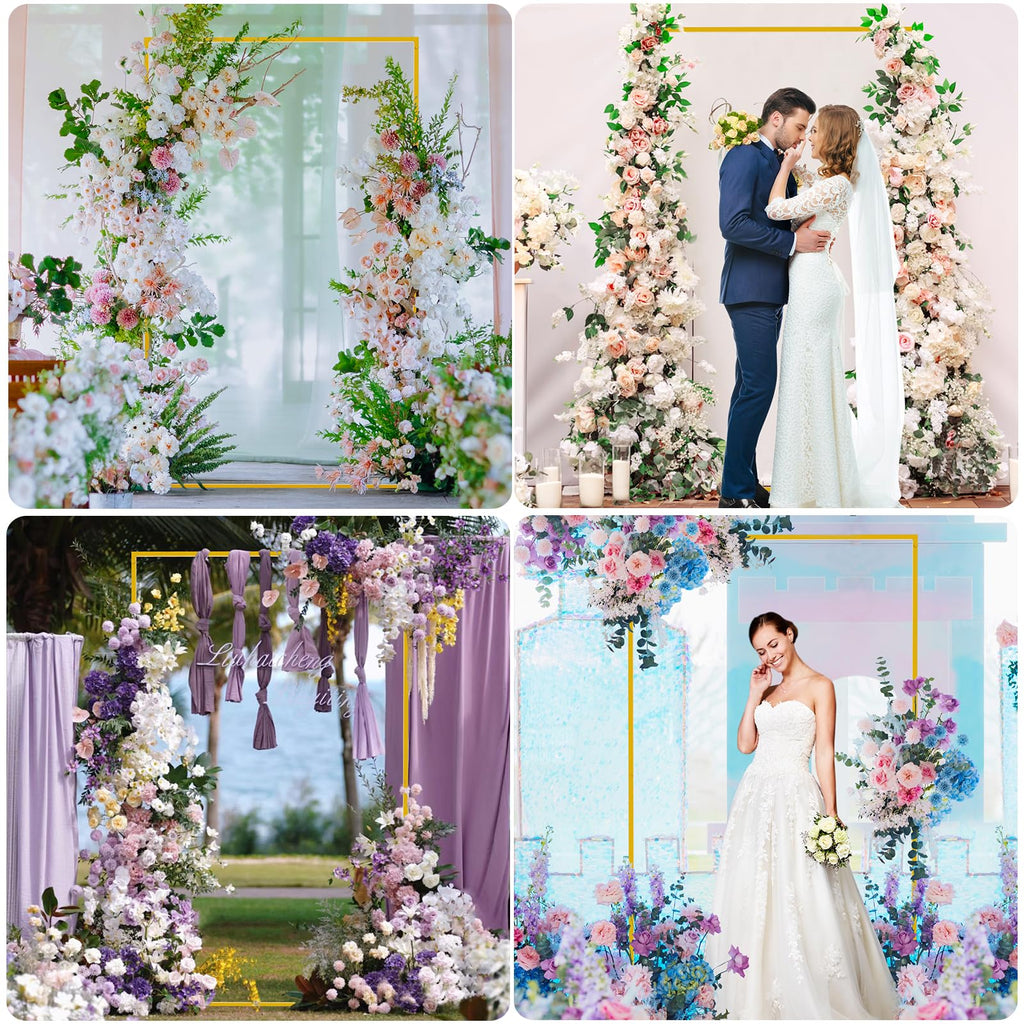 6.6FTx4FT Gold Wedding Arch Backdrop Stand Square Metal