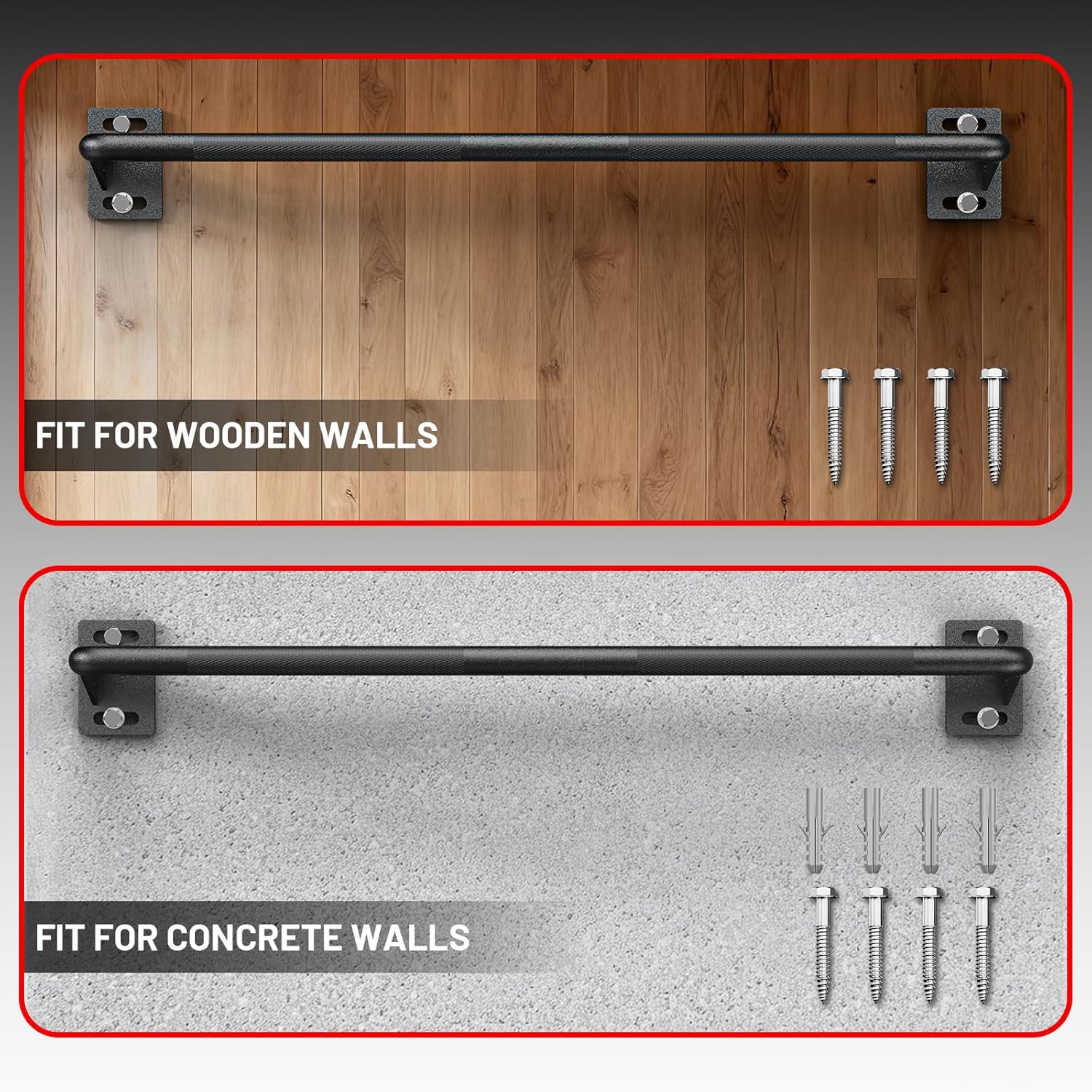 Wall Mounted Pull Up Bar, Chin Up Bar for Home Gym Strength Training | PAPABABE Sturdy Anti-Slip, Knurled Grip, Quick
