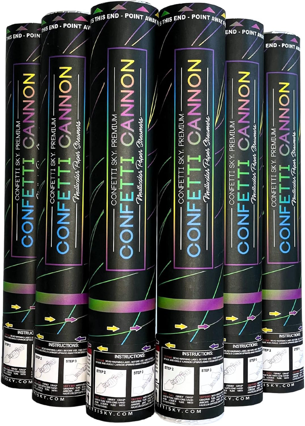 [6 Pack] 12 Inch Confetti Cannons | Multicolor Streamers Poppers for Wedding Celebration, Birthday Party, Pranks