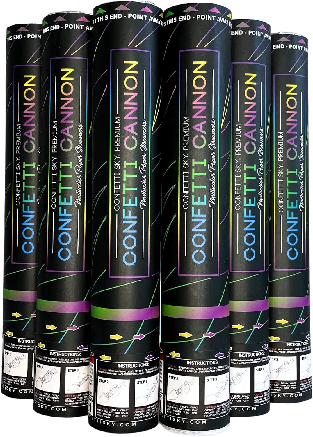 [6 Pack] 12 Inch Confetti Cannons | Multicolor Streamers Poppers for Wedding Celebration, Birthday Party, Pranks