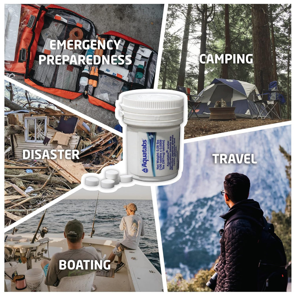 Water Purification Tablets (397mg, 100 Pack). Water Filtration System for Camping, Boating, Emergency Water, Survival
