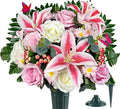 Artificial Cemetery Flowers,Memorial Flowers,Beautiful Arrangements for Headstones,Silk Lily Rose Berries Daisy