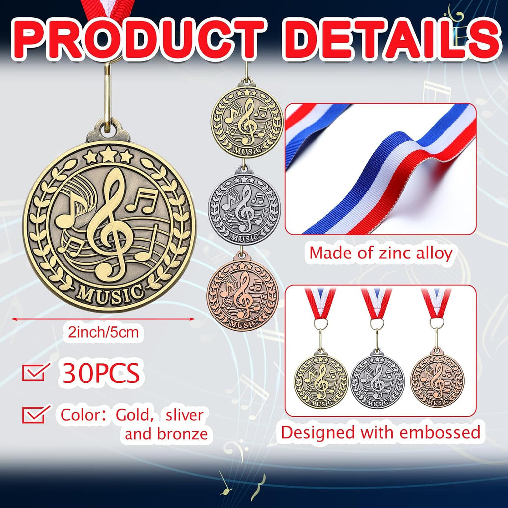 30 Pcs 2'' Award Medals Bulk Gold Silver Bronze Winner Medals with Neck Ribbons Metal Trophy Award Prize Gift for