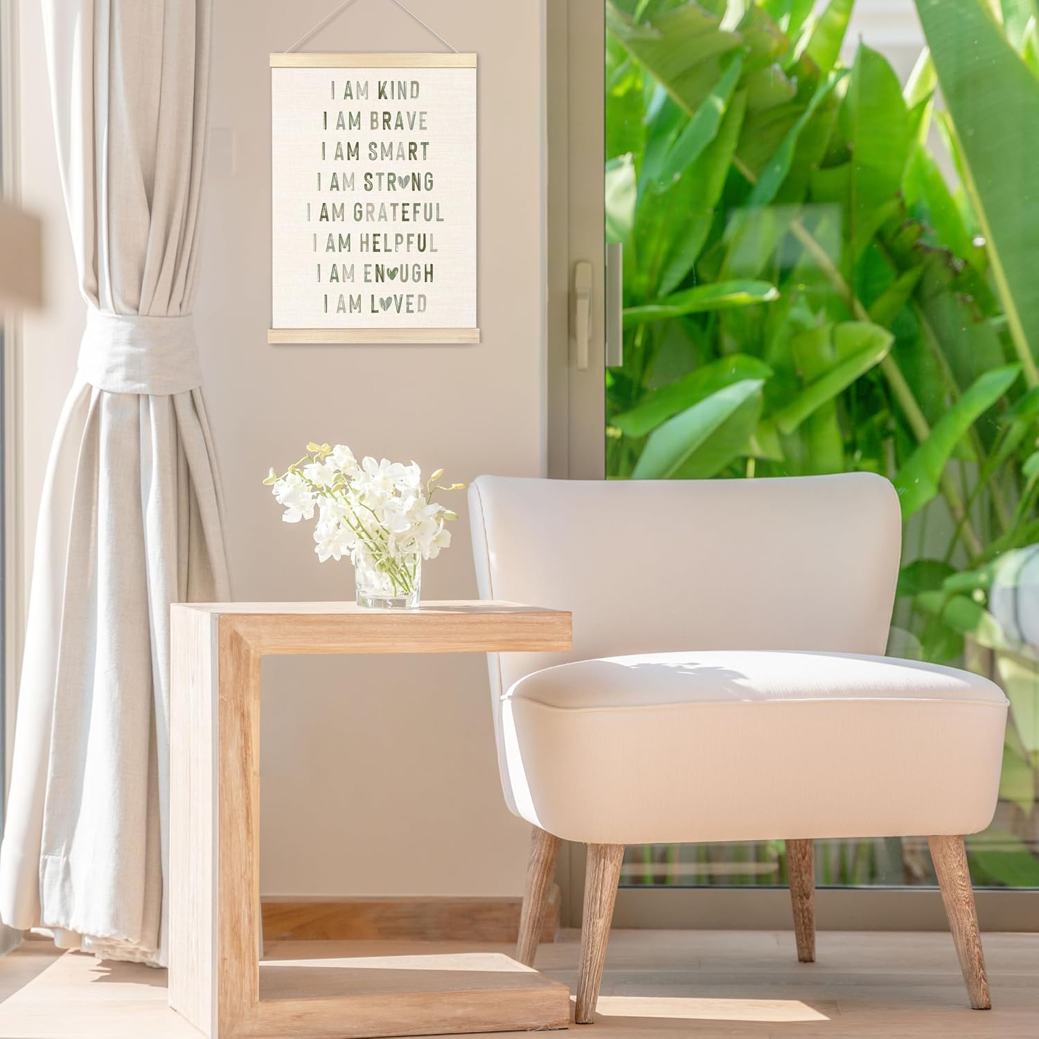 Boho Sage Green Positive Affirmations Wall Art Posters, Boho Nursery Decor Boy Girl, I Am Kind Brave Smart Canvas