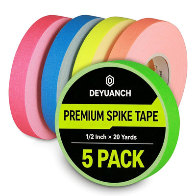 Spike Tape - 1/2 Inch x 20 Yards Neon Gaffer Tape, 5 Bright Colors, Highly Visible, Strong Adhesive, Residue-Free