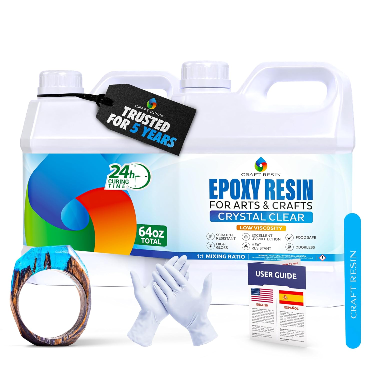 Crystal Clear Epoxy Resin Kit - Food Safe, UV Resistant - 64 Oz | Low Viscosity, Self Leveling Casting Resin Epoxy