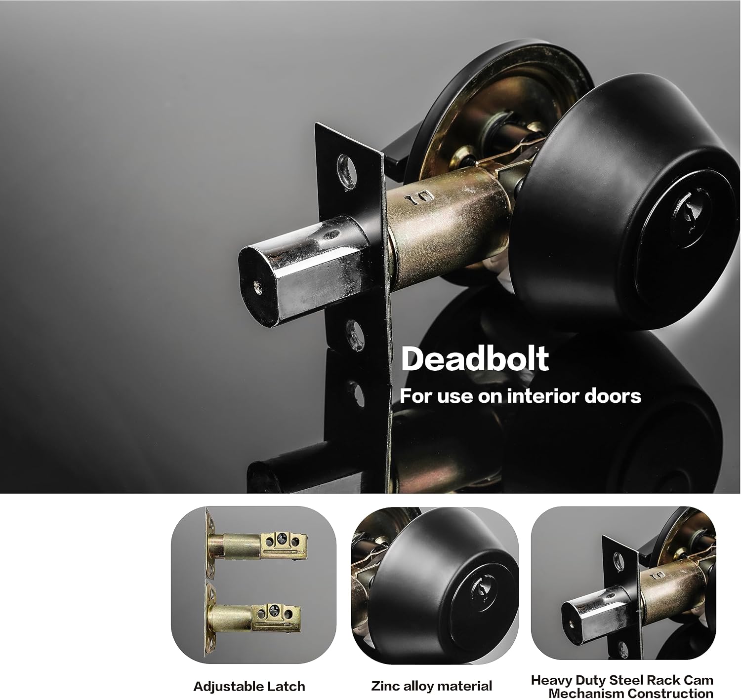 Exterior Door Lock Set with Deadbolt, Keyed Alike Door Lock with Key for Front and Entry Doors, Matte Black Finish, 2