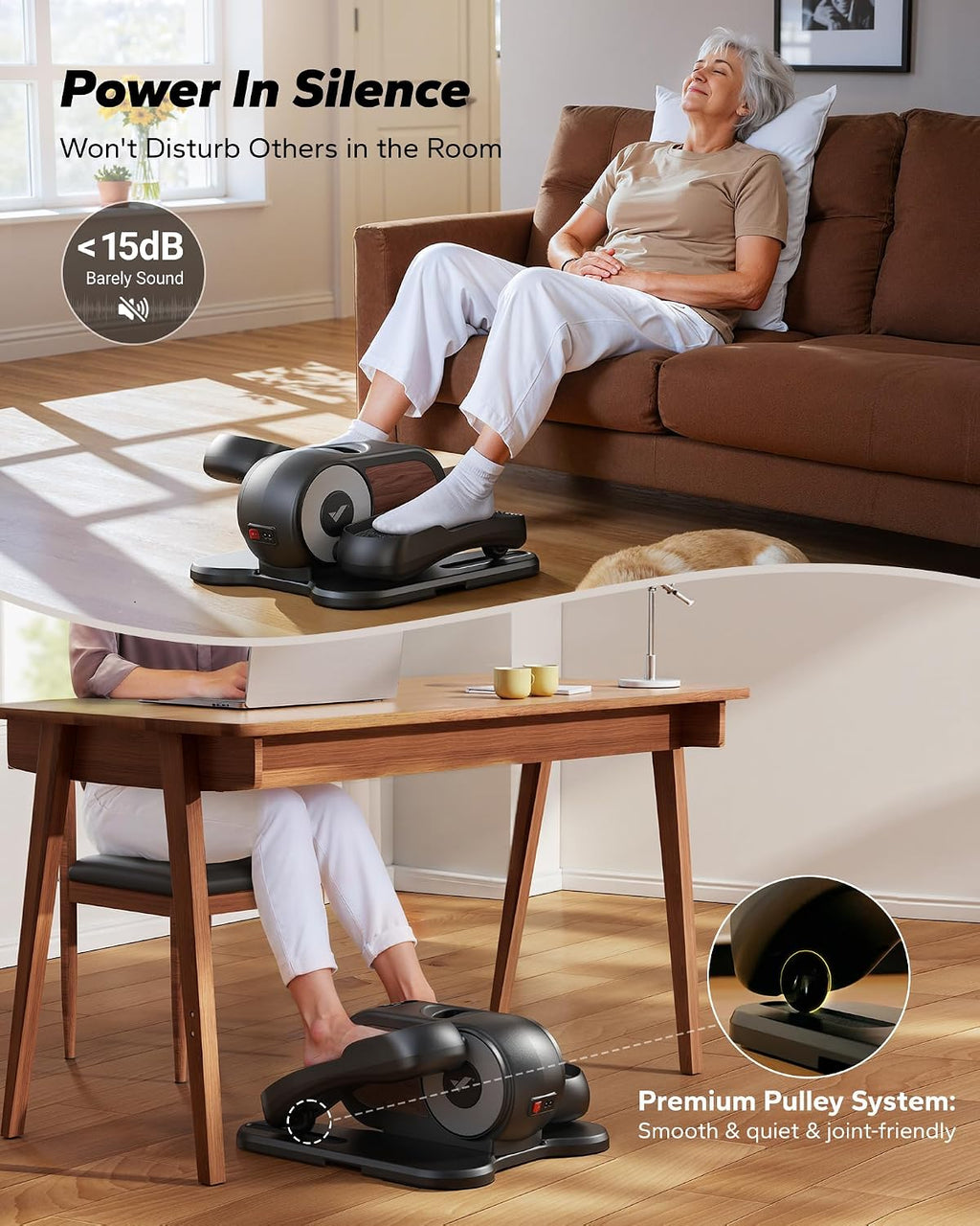 Under Desk Elliptical, Leg Exerciser While Sitting for Seniors | Quiet Portable Electric Seated Pedal Exerciser