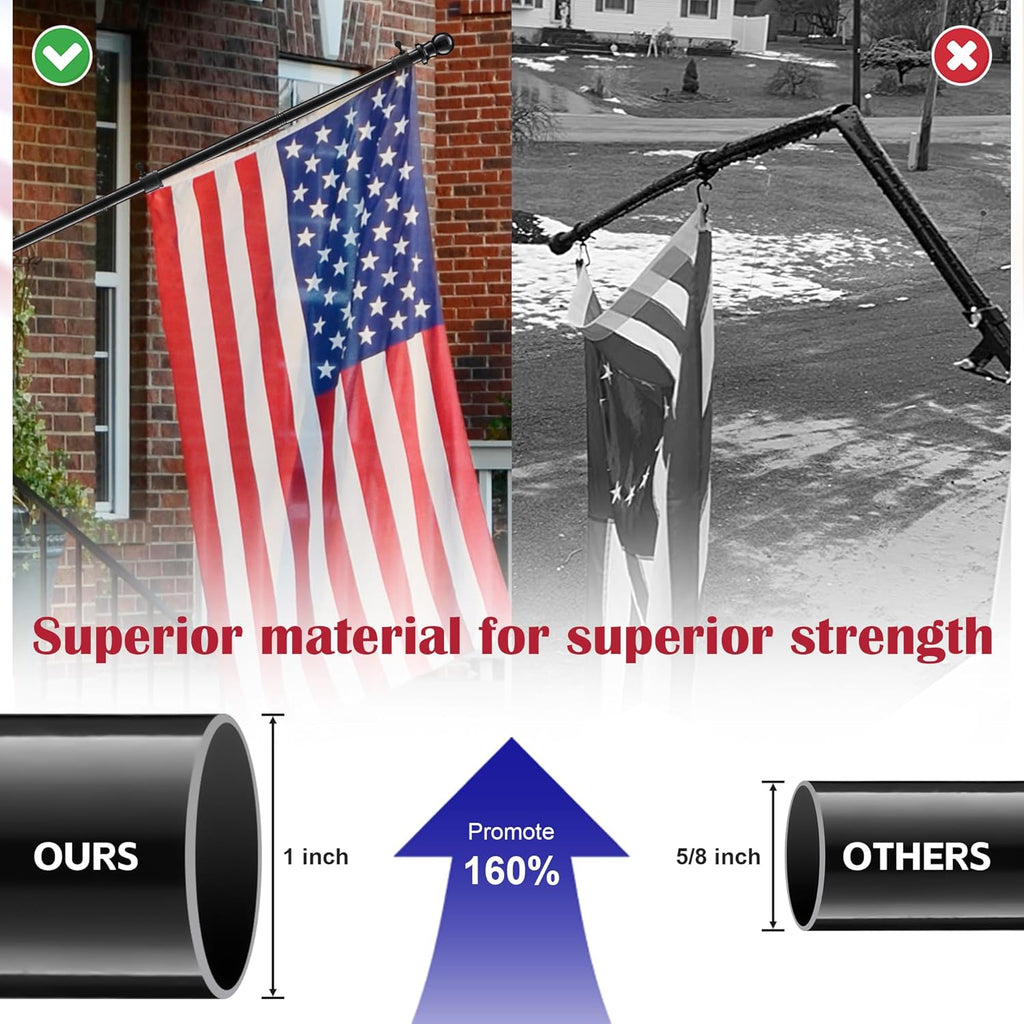 Flag Pole for Outside House, Black Garden Flag Pole with Flag Pole Rings, Heavy Duty Metal Indoor Outdoor House Yard