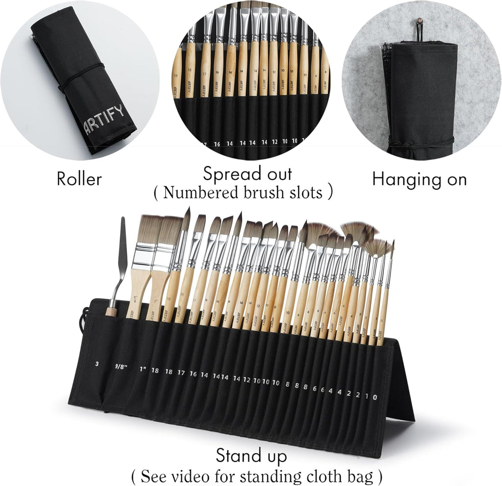 ARTIFY 25 Pieces Professional Paint Brush Set – Expert Series Synthetic Nylon Brushes for Acrylic, Oil, Watercolor