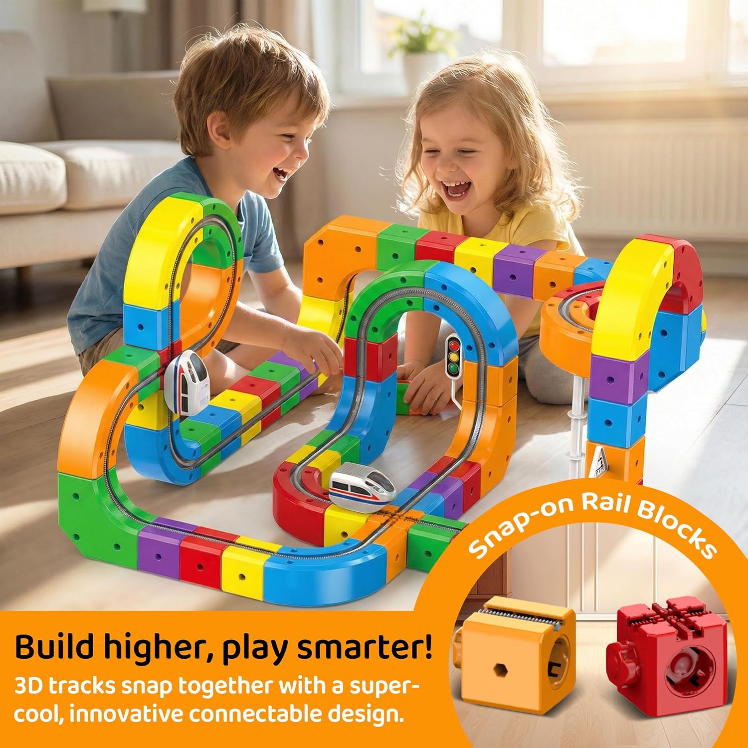 Electric Train Set Flexible Race Track Toys for 3 4 5 6 7 8 Years Old Boys and Girls, Building Toy Train Track