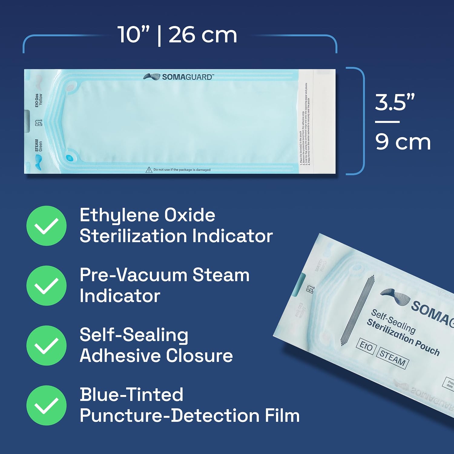 Self-Sealing Sterilization Pouches - 3.50 × 10" - (200 Pack) - Steam Autoclave & EO Indicators - Triple Sealed