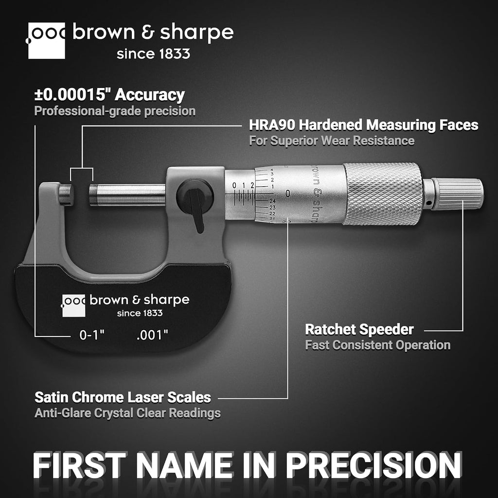 Brown & Sharpe 0-1" Outside Micrometer, 0.001" Graduation, Carbide Faces