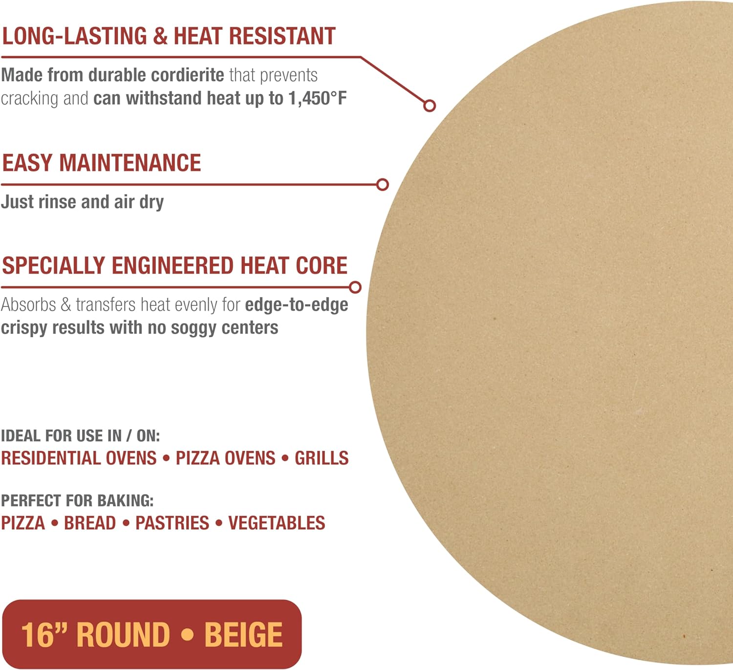Round Pizza Stone, 16-Inch