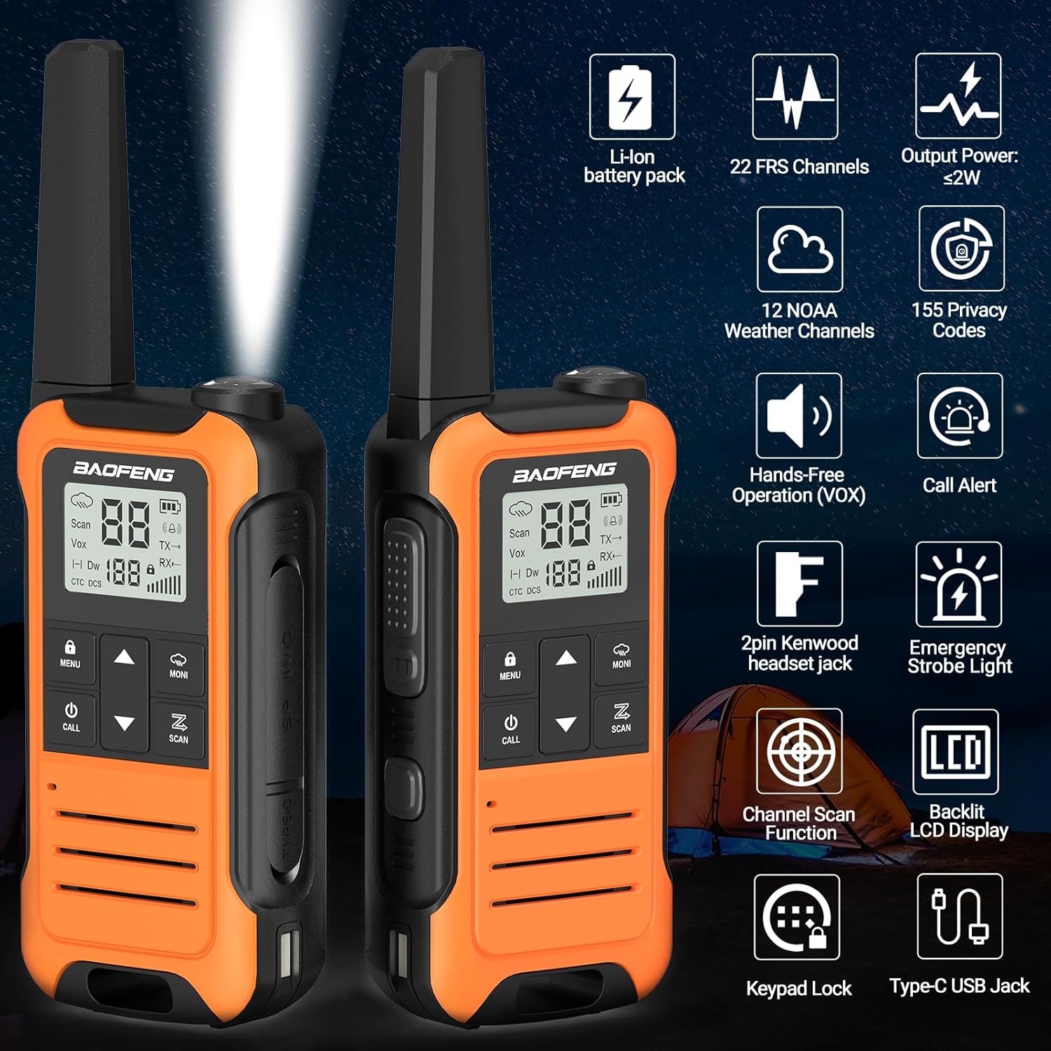 Walkie Talkies Long Range for Adults, Rechargeable Walkie Talkie Baofeng F22 FRS Radio Walky Talky Family