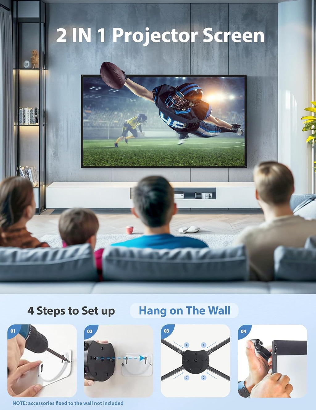 Projector Screen with Stand, Paris RHÔNE 100-inch Outdoor Indoor Projector Screen 16:9 4K HD PVC, 1.5 Gain Portable