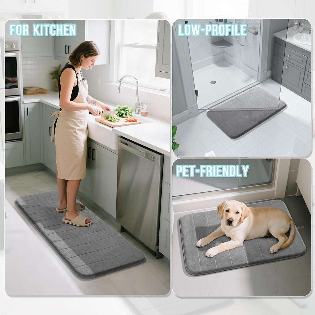 Memory Foam Bathroom Rugs Sets 2 Piece - Super Soft Absorbent Quick Dry Bath Mat Set, Machine Washable Non Slip Floor