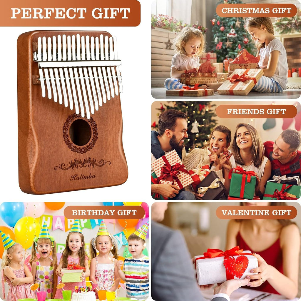 Kalimba Thumb Piano 17 Keys, Finger Piano Musical Instruments, Mbira Music Kids Gifts Adult Beginners Hand Pianos Brown