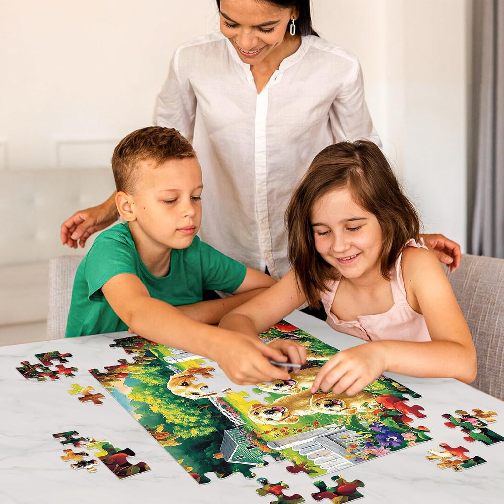 Puzzles for Kids Ages 4-6 6-8, 100 Piece Puzzles for Kids, Golden Retriever Dog Family Jigsaw Puzzle, Educational