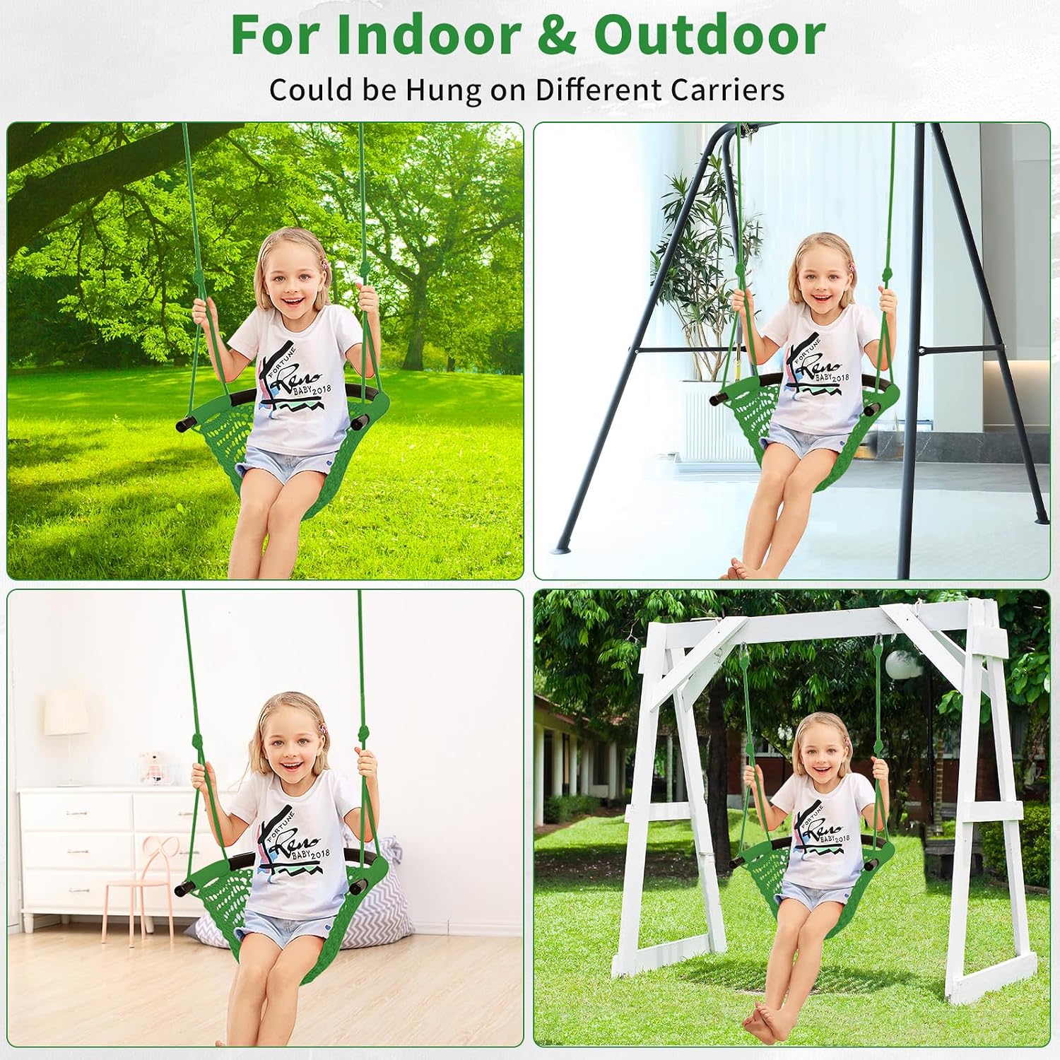 Tree Swing for Kids, Adjustable Toddler Rope Swing Seat with Snap Hooks and Straps, 440 lbs Capacity, Swingset