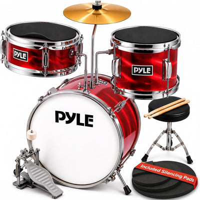 Kids Drum Set, 3 Piece Beginner Junior Drummer Kit with 13" Bass Drum, Snare, Tom, Cymbal, Adjustable Throne, Mutes