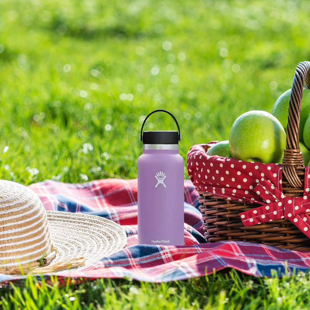 Water Bottle - Insulated Stainless Steel - Wide Mouth FLex Lid, Non Spill, Leakproof and Refillable in 32 Oz Moonshadow