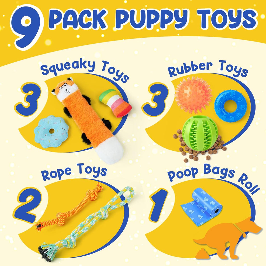 Puppy Toys for Teething, 9 Pack Interactive Dog Toys for Small Dogs, Puppy Chew Toys for Boredom with Rope Toys