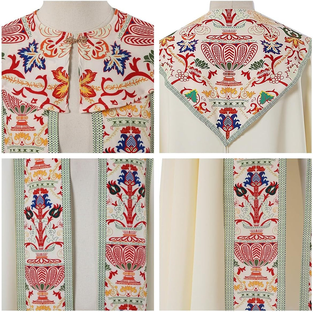Catholic Clergy Chasuble with Tassel Pendant, Unisex Church Priest Vestments Celebrant Cope Mass Robe, 4 Colors