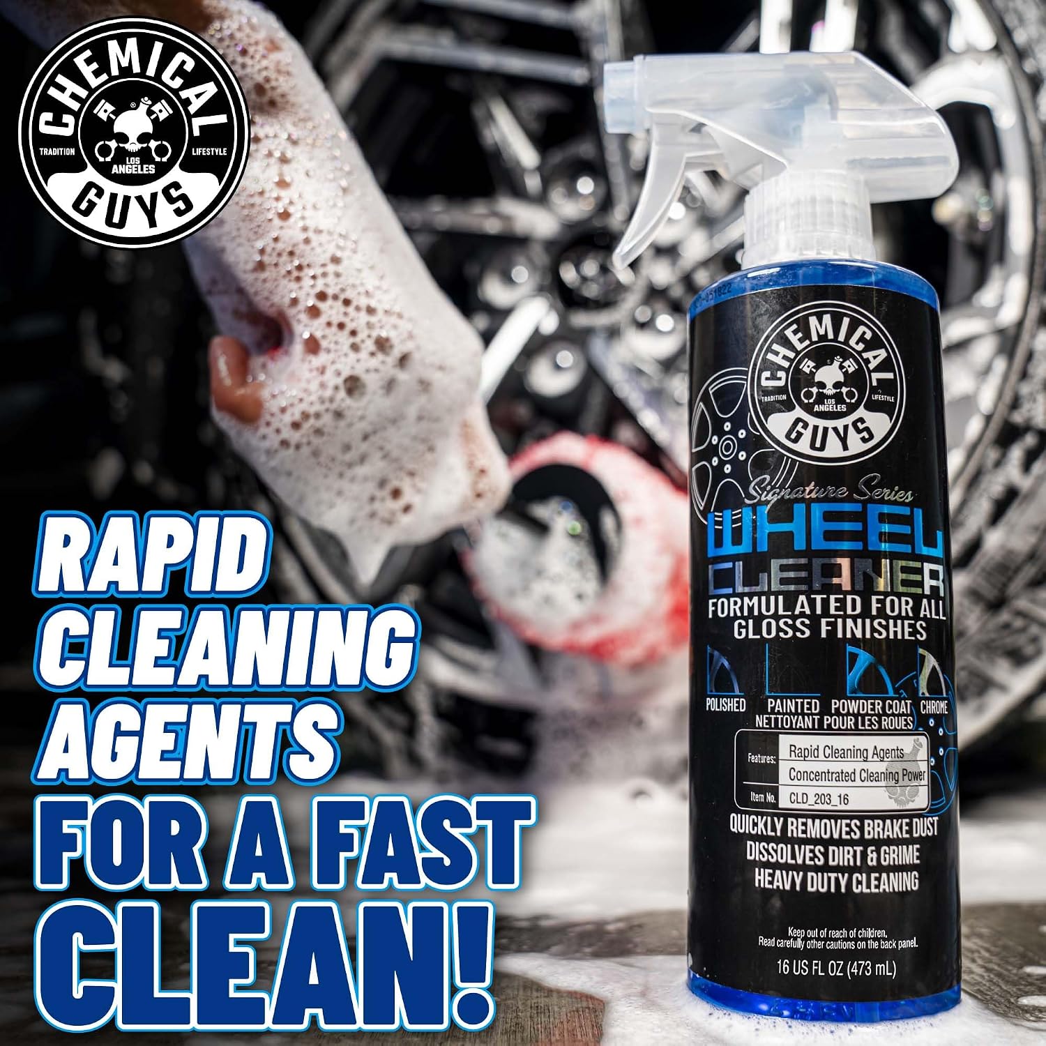Signature Series Wheel Cleaner Spray for All Finishes, 16 oz | Fast-acting foaming spray clings to wheels to lift