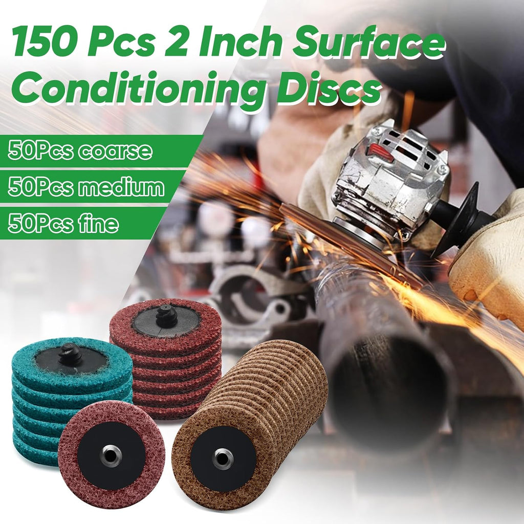 150 Pcs 2 Inch Surface Conditioning Discs Medium Grit Quick Change Sanding Discs for Die Grinders, Surface Stripping, Grinding, Polishing, and Burr Finishing