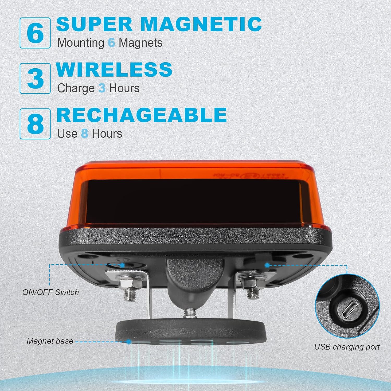 W02 Magnetic Flashing Lights, Wireless Strobe Lights,Amber | Class I | Tool-Free | 8 Hours Runtime | Led Warning