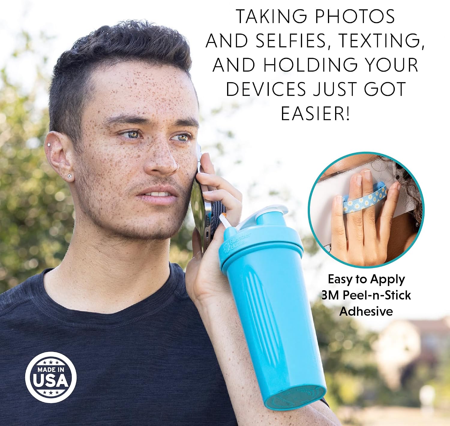 Universal Phone Grip for Smartphones & Mini Tablets - Phone Holder for Hand - Wireless Charging Compatible - Made in
