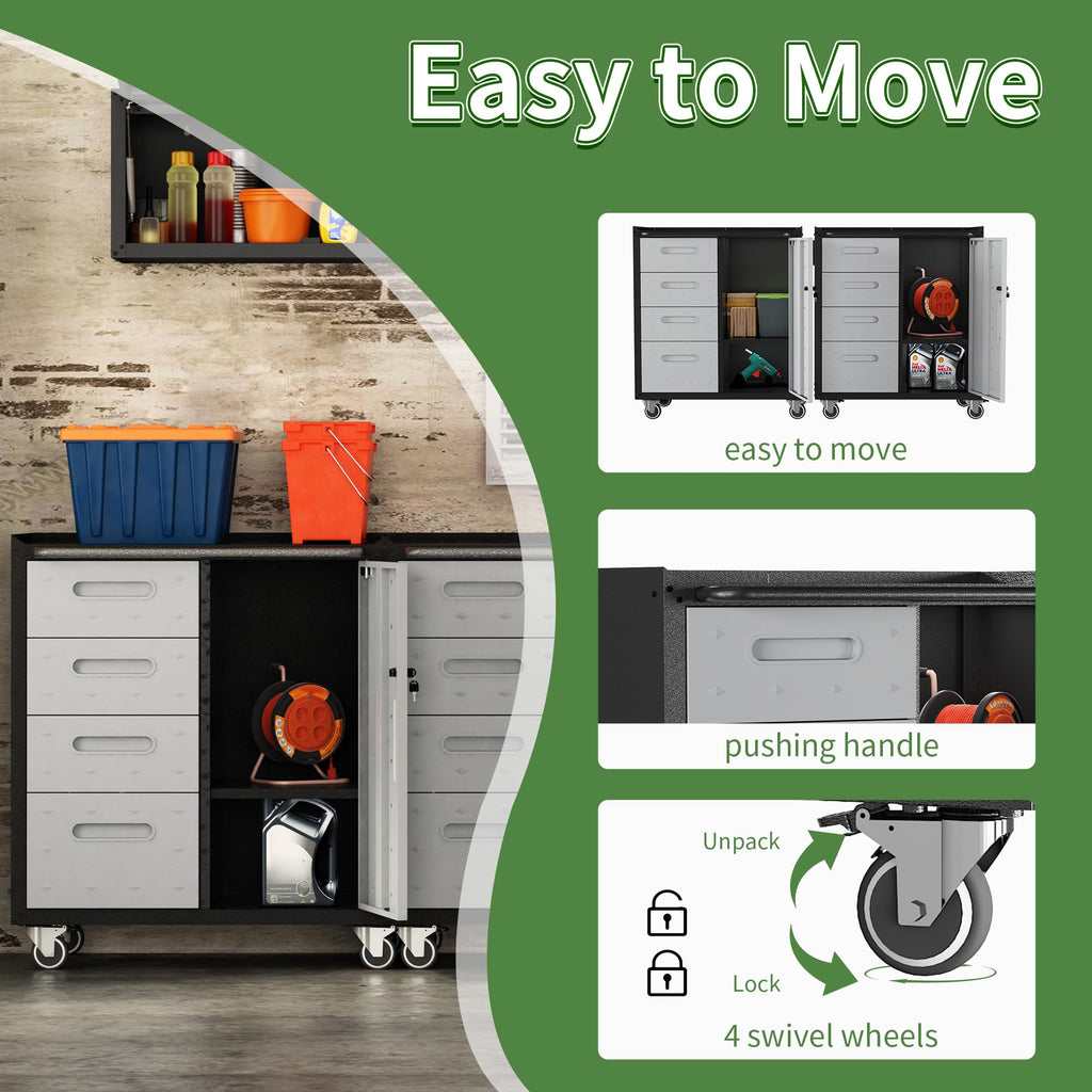 Metal Mobile Tool Storage Cabinet with 4 Drawer and 1 Locking Door