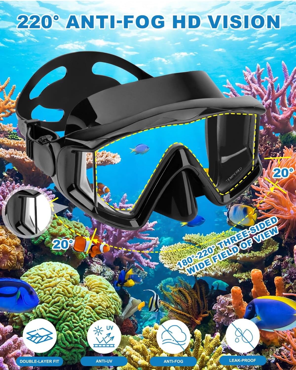 Diving mask Anti-Fog Swimming Snorkel mask Suitable for Adults Scuba Dive Swim Snorkeling Goggles Masks